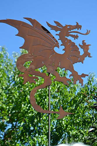 Gartenstecker Drache- Figur 60 cm-außergewöhnlicher Metallstecker - Höhe gesamt 120 cm - Fabelwesen Drache-Gartendekoration - sehr gute Qualität von Maiso