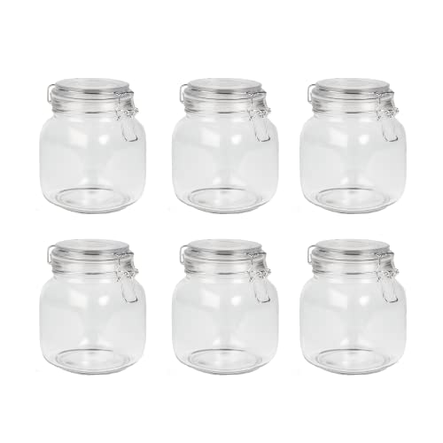 Glasvorratsgläser mit Clipdeckel - 6er-Set | Luftdichtes Siegel | Perfekt für Trockenfutter und Teebeutel Lebensmittelbehälter | 1L | M&W von Maison & White