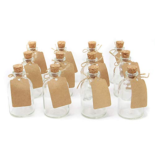 Maison & White von 12 Mini-Glasflaschen Hochzeitsdekorationen Gefälligkeiten 50ml Glasflaschen mit Korkdeckeln Enthält beigefügte Etiketten M&W Weiß von Maison & White