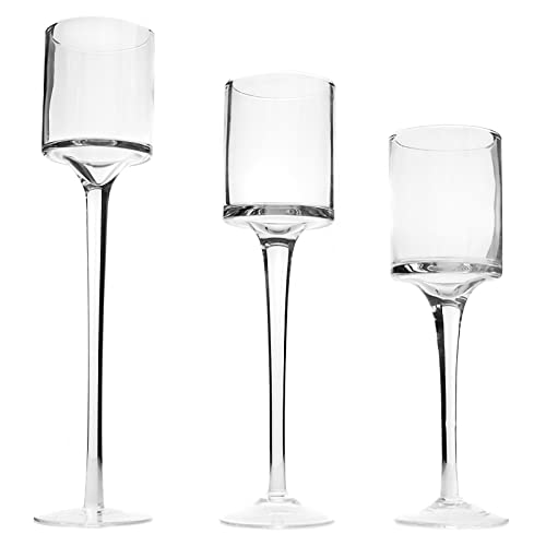Teelichthalter - 3er Set | Hohes elegantes Glas Stilvolles Design | Ideal für Hochzeiten, Wohnkultur, Partys, Tischdekorationen und Geschenke | M&W von Maison & White