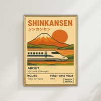 Eingerahmtes Shinkansen Poster - Retro Japan Zug Im Vintage-stil | Hochgeschwindigkeitszug & Mount Fuji Illustration Wandbild von MaisonNomadez