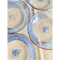 Vintage Monogramm Glas Teller Blau & Gold Kuchen Brot Teller | 15, 5 cm von MaisonVillage