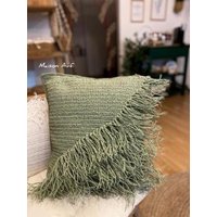 Wassergrün Raffia Kissen, Boho Wohnzimmer Dekor, Dekokissen, Kissen von MaisonavfArt