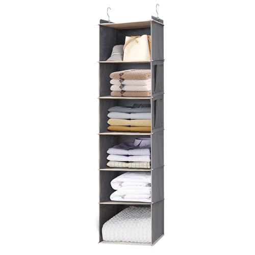 Maitawa Hängeregale Schrankorganizer – Stabiler Kleiderschrank Organizer aus Vliesstoff, Platzsparende Aufbewahrung mit Seitentaschen, Abnehmbar & Stapelbar, Mehrere Größen (3 Fächer) (6 Fächer) von Maitawa