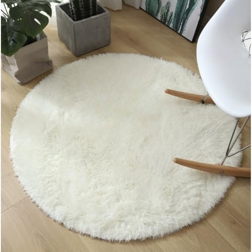 Maitawa Rundteppich aus Polyesterfaser mit Rutschfester Unterseite, geeignet für Verschiedene Bereiche wie Wohnzimmer, Balkon und Schlafzimmer. (120 × 120 cm (rund),Weiß) von Maitawa