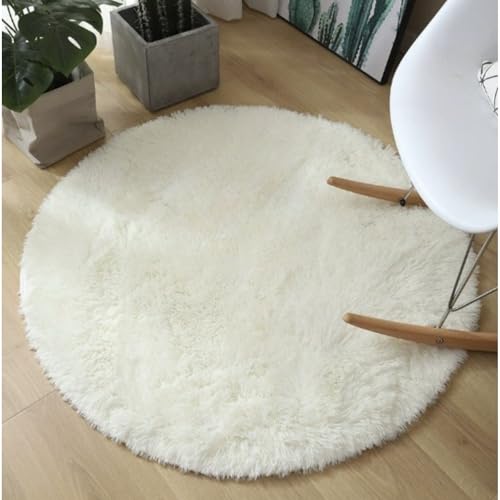 Maitawa Rundteppich aus Polyesterfaser mit Rutschfester Unterseite, geeignet für Verschiedene Bereiche wie Wohnzimmer, Balkon und Schlafzimmer. (200 × 200 cm (rund),Weiß) von Maitawa