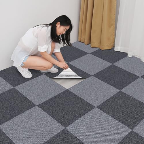 Maitawa Selbstklebende Teppichfliesen 30x30cm für Teppichboden | 10 Stück Set (0.9m²) | Grau Farbmix: hellgrau & dunkelgrau rutschfeste Polyester-Fliesen | Ideal für Wohnzimmer, Schlafzimmer, Gewerbe von Maitawa