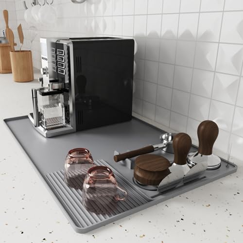 Maitawa Silikon Abtropfmatte Geschirr, 40x60cm Hitzebeständige Abtropfmatte Spüle mit Rutschfester Unterseite – 2-in-1 Kaffeemaschine Unterlage & Geschirrtrockenmatte (Schwarz/Grau) von Maitawa