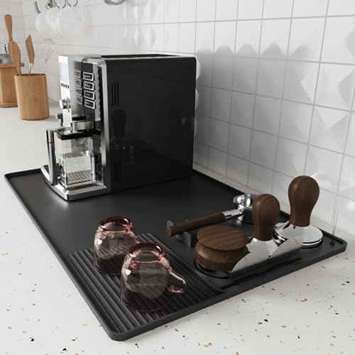 Maitawa Silikon Abtropfmatte Geschirr, 40x60cm Hitzebeständige Abtropfmatte Spüle mit Rutschfester Unterseite – 2-in-1 Kaffeemaschine Unterlage & Geschirrtrockenmatte (Schwarz/Grau) von Maitawa