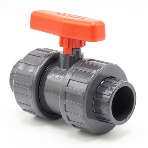 PVC-Kugelhahn I 32 mm I 1 Zoll I für Klebemuffen und Fittinge I Absperrhahn 2-Wege I PVC-Rohrverbinder 32mm I Kugelschieber für Pool- und Teichbau I bm148 Grau von Baumaxxe