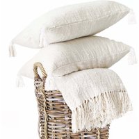 Set Von 2 Handgewebte Ungeschminkte Minimal Werfen Kissen, Bio-Baumwoll-Kissen, Neutrale Schlafzimmer Set, Quaste Sofa Beige Kissen von MaitriHomeAccents