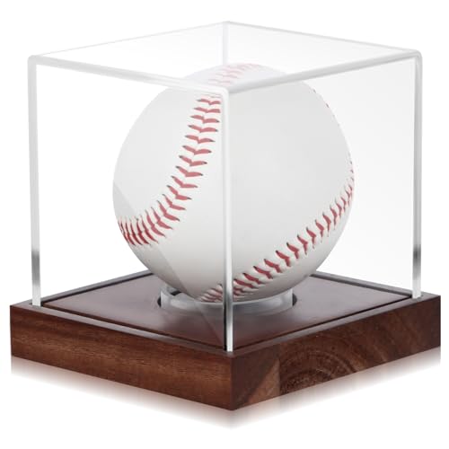 Maitys 1 Stück Baseball-Vitrine mit Holzsockel, transparenter Würfel, Baseball-Halter, Autogramm, UV-geschützt, Baseball-Display-Ständer für Ball-Memorabilien, Trophäe, Aufbewahrung von Maitys