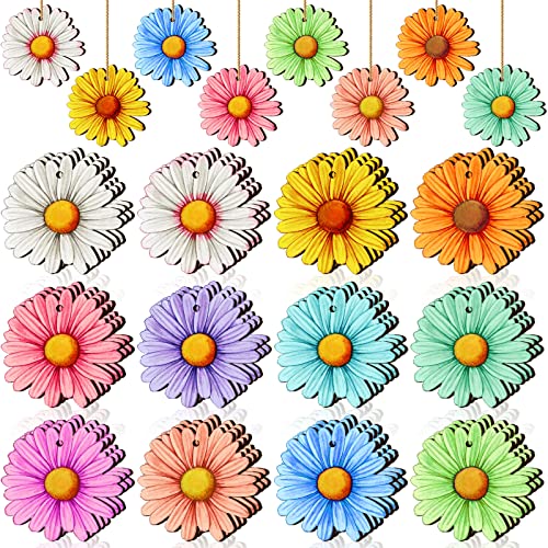 Maitys 36 Stück Sommerbaumschmuck Holz Sonnenblume hängende Ornamente mit Schnur dekorative Pflanze Baum hängende Holzscheiben für Zuhause Hawaii Urlaub Party Dekoration Zubehör Party Geschenk von Maitys