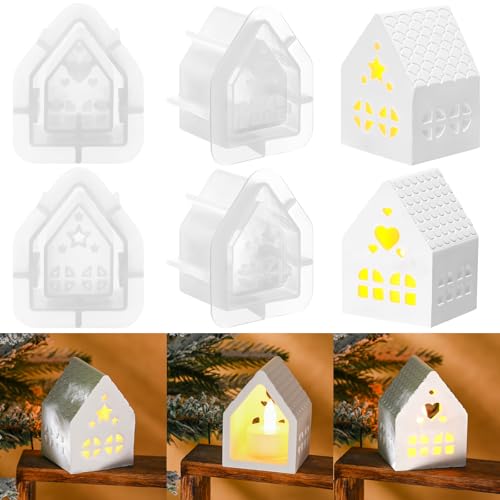 Maitys 4 Stück Silikonformen Gießformen Häuser 3D Silikonform Haus Weihnachten Gießformen Silikon Kerzenhalter Silikonform für Bastelarbeiten Gips Kerzen Heimwerken von Maitys