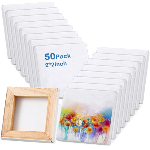 Maitys Mini-Leinwand, 5,1 x 5,1 cm, 50 Stück, kleine gespannte Leinwand, blanko, quadratische Tafeln für Malerei, Teenager, Kunst, Öl, Acryl, Handwerk Maitys Mini-Leinwand, 5,1 x 5,1 cm, 50 Stück, kleine gespannte Leinwand, blanko, quadratische Tafeln für Malerei, Teenager, Kunst, Öl, Acryl, Handwerk von Maitys