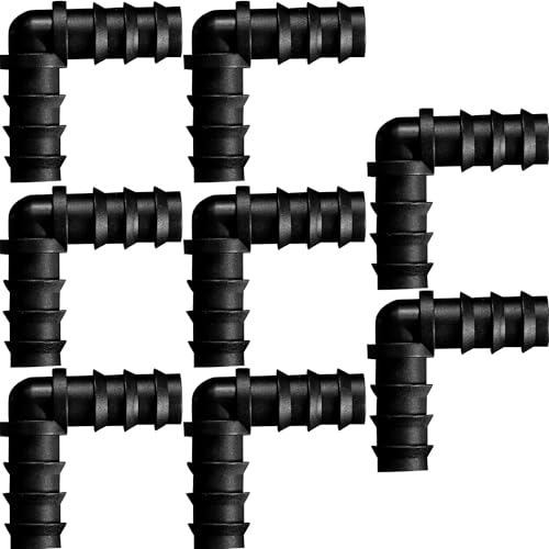 Maitys 8 Stück Tropfbewässerungsarmaturen, 1,27 cm Bewässerungsschlauch, Gartenschlauch-Kupplung, Widerhaken, Kunststoff, Tropfschlauchverbinder, Schlauchendstopper, Schwarz (Ellenbogen) von Maitys