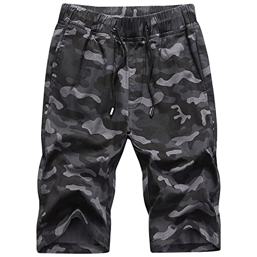 Herren Camo Casual Kordelzug Shorts Leichtes Mesh Atmungsaktiv Gym Kurze Athletische Elastische Taille Workout Shorts (Schwarz, 3XL) von Maiyifu-GJ