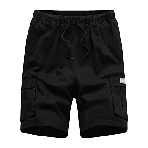Herren Elastische Taille Cargo Shorts Relaxed Fit Casual Kordelzug Outdoor Shorts Mehrere Taschen Sommer Kurze Hosen (Schwarz, 3XL) von Maiyifu-GJ