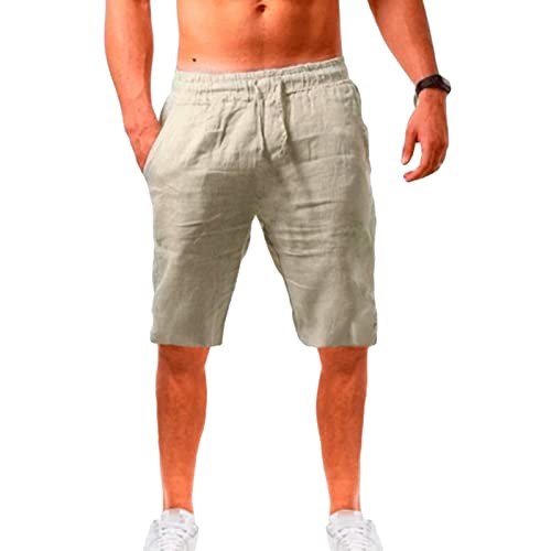 Herren Leinen Casual Classic Fit Shorts Sommer Leichte Elastische Taille Kurze Kordelzug Workout Gym Yoga Shorts (Apricot, XXL) von Maiyifu-GJ