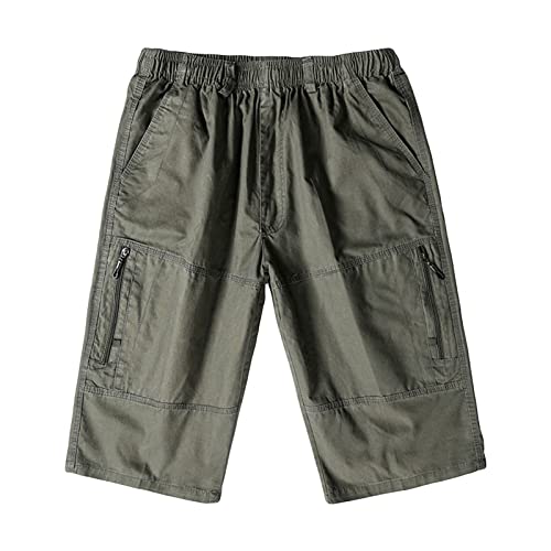 Herren Outdoor Reißverschluss Tasche Cargo Shorts Elastische Taille Wandern Taktische Shorts Multi Taschen 3/4 Lange Kurze Hosen (ArmyGreen, 3XL) von Maiyifu-GJ