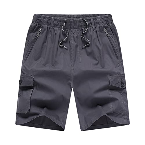 Lässige Herren-Cargo-Shorts, leicht, locker, elastischer Bund, kurze Sommer-Shorts mit Reißverschlusstaschen, Grau, Größe XXL von Maiyifu-GJ