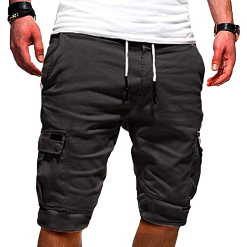 Maiyifu-GJ Herren Elastische Taille Cargo Shorts Casual Relaxed Fit Mehrere Taschen Kurze Leichte Outdoor Militär Shorts (Dunkelgrau, 3XL) von Maiyifu-GJ