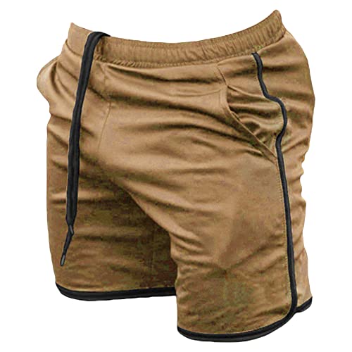 Maiyifu-GJ Herren Gym Bodybuilding Workout Shorts Running Leichte Kurze Hosen Elastische Taille Training Shorts mit Tasche (Khaki, Medium) von Maiyifu-GJ