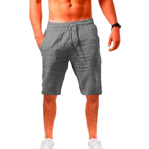Maiyifu-GJ Herren Leinen Casual Klassische Fit Shorts Sommer Leichte Elastische Taille Kurze Kordelzug Workout Gym Yoga Shorts (Grau, 5XL) von Maiyifu-GJ