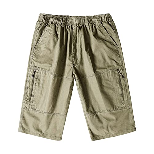 Maiyifu-GJ Herren Outdoor Reißverschluss Tasche Cargo Shorts Elastische Taille Wandern Taktische Shorts Multi Taschen 3/4 Lange Kurze Hosen (Khaki, 3XL) von Maiyifu-GJ