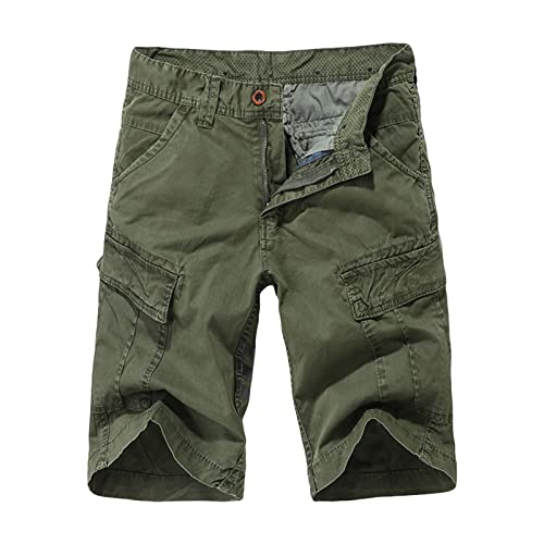 Maiyifu-GJ Herren Volltonfarbe Baumwolle Cargo Shorts Outdoor mehrere Taschen kurze lässige leichte militärische Shorts (Armee Grün 2.30) von Maiyifu-GJ