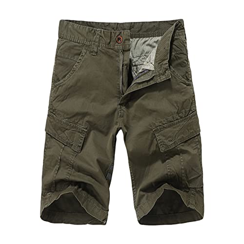 Maiyifu-GJ Herren Volltonfarbe Baumwolle Cargo Shorts Outdoor mehrere Taschen kurze lässige leichte militärische Shorts (dunkelgrün 2.29) von Maiyifu-GJ