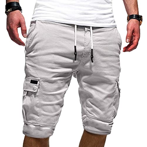 Maiyifu-GJ Herren elastische Taille Cargo Shorts lässig entspannte Passform mehrere Taschen kurze leichte Outdoor Militär Shorts (Weiß, XL) von Maiyifu-GJ