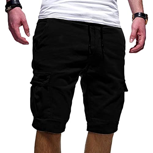 Maiyifu-GJ Herren elastische Taille Cargo Shorts lässig entspannte Passform mehrere Taschen kurze leichte Outdoor Militär Shorts (schwarz, medium) von Maiyifu-GJ