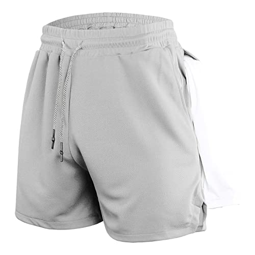 Maiyifu-GJ Trainingshose Herren Laufhose Laufen Gym Training Sportshorts Leichtgewichtig Yoga Outdoor Sportshorts (Hellgrau, Medium) von Maiyifu-GJ