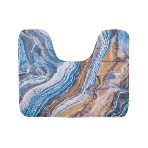 Maiyoinou Flanell-WC-Teppich, WC-Vorleger, weich, bequem, Gummi-Rückseite, Badezimmer-Schutzpolster, maschinenwaschbar, 48 x 39 cm, blau-brauner Marmor von Maiyoinou