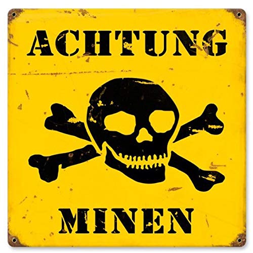 Maizeco Achtung Minen Metallschilder Militär 30,5 cm x 30,5 cm Blechschild Plaketten Poster für Bar, Garage, Zuhause, Männerhöhle, Kneipe, Wanddekoration von Maizeco