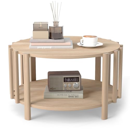 Majatou Wohnzimmertisch Holz, Runder Couchtisch Minimalistischer Holz Mehrzweck Beistelltisch für Wohnzimmer Heimdekor Natur Holzfarbe (Rund, Holzfarbe) von Majatou