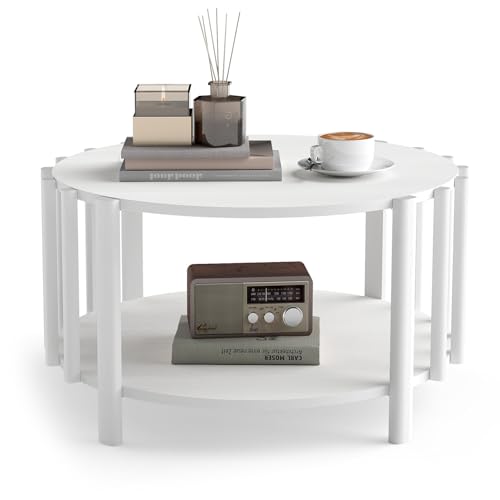 Majatou Wohnzimmertisch Holz, Runder Couchtisch Minimalistischer Holz Mehrzweck Beistelltisch für Wohnzimmer Heimdekor Natur Holzfarbe (Rund, Weiß) von Majatou