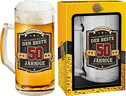 Abc Casa Bierkrug 0,5l mit Aufschrift zum 50. Geburtstag für Männer – Aufschrift Der Beste 50 Jährige – originell verwendbares Geschenk für 50-Jährige im Geschenkbox von Majen