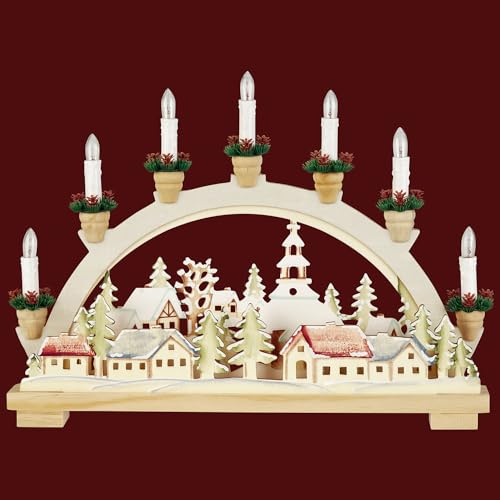 Schwibbogen Lichterbogen Leuchter Winterdorf traditionelles Motiv Holzdeko Deko Weihnachten Advent Geschenk Dekoration Weihnachtsdeko Weihnachtsdekoration (793) von Majen