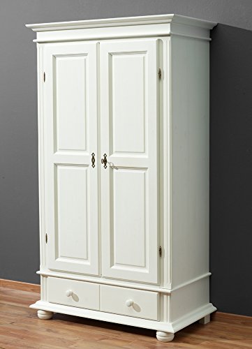 Vaja Kleiderschrank Landhausstil Dielenschrank Fichte rustikal weiß lasiert von Majen