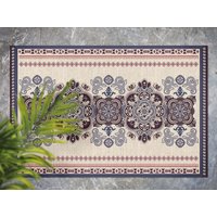 Antiker Lila Creme Blumen Vinyl Teppich, Beige Läufer, Bodentuch Matte, Ornament Linoleum Boden von MajesticMats