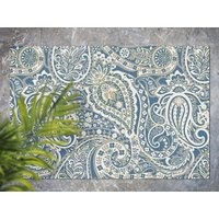 Blass Retro Ornament Textil Stil Vinyl Teppich, Blauer Läufer, Mintgrüner Bodenmatte, Antiker Linoleumboden von MajesticMats