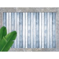 Blau Weiß Lika A Gefrorene Bretter Vinylteppich, Blaue Außenmatte Für Terrasse, Weißer Wasserdichter Holzteppich Kunststoff von MajesticMats