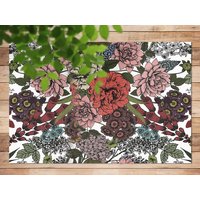 Bunter Hortensien Vinyl Teppich, Grüner Läufer, Roter Boden Bodenmatte, Blumen Linoleum von MajesticMats