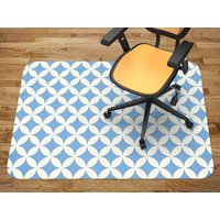 Creme Hellblauer Shabby Stuhlteppich, Blaue Glas Stuhlmatte, Weiße Büro Vinyl Bodenmatte, Abstrakte Bodenschoner Matte von MajesticMats