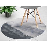 Dunkle Aquarell Landschaft Bergnebel Runde Vinyl-Matte, Graue Matte Unter Stuhl, Heller Runder Stuhlschutz, Hill Vinyl Stuhlteppich von MajesticMats