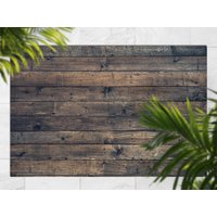 Dunkles Holzbrett Outdoor Teppich, Braune Matte Für Terrasse, Blauer Vinyl Wasserdichter Holz Teppich Kunststoff von MajesticMats