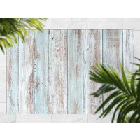 Faded Blue Boards Vinylteppich, Blaue Outdoor-Matte Für Terrasse, Bronze Vinyl Wasserdichter Teppich, Holzteppich Kunststoff von MajesticMats