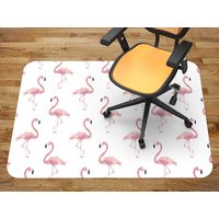 Flamingo Einfache Stuhlmatte, Rosa Büro Vinyl Bodenmatte, Weißer Bodenschutz, Tiere Stuhlteppich von MajesticMats